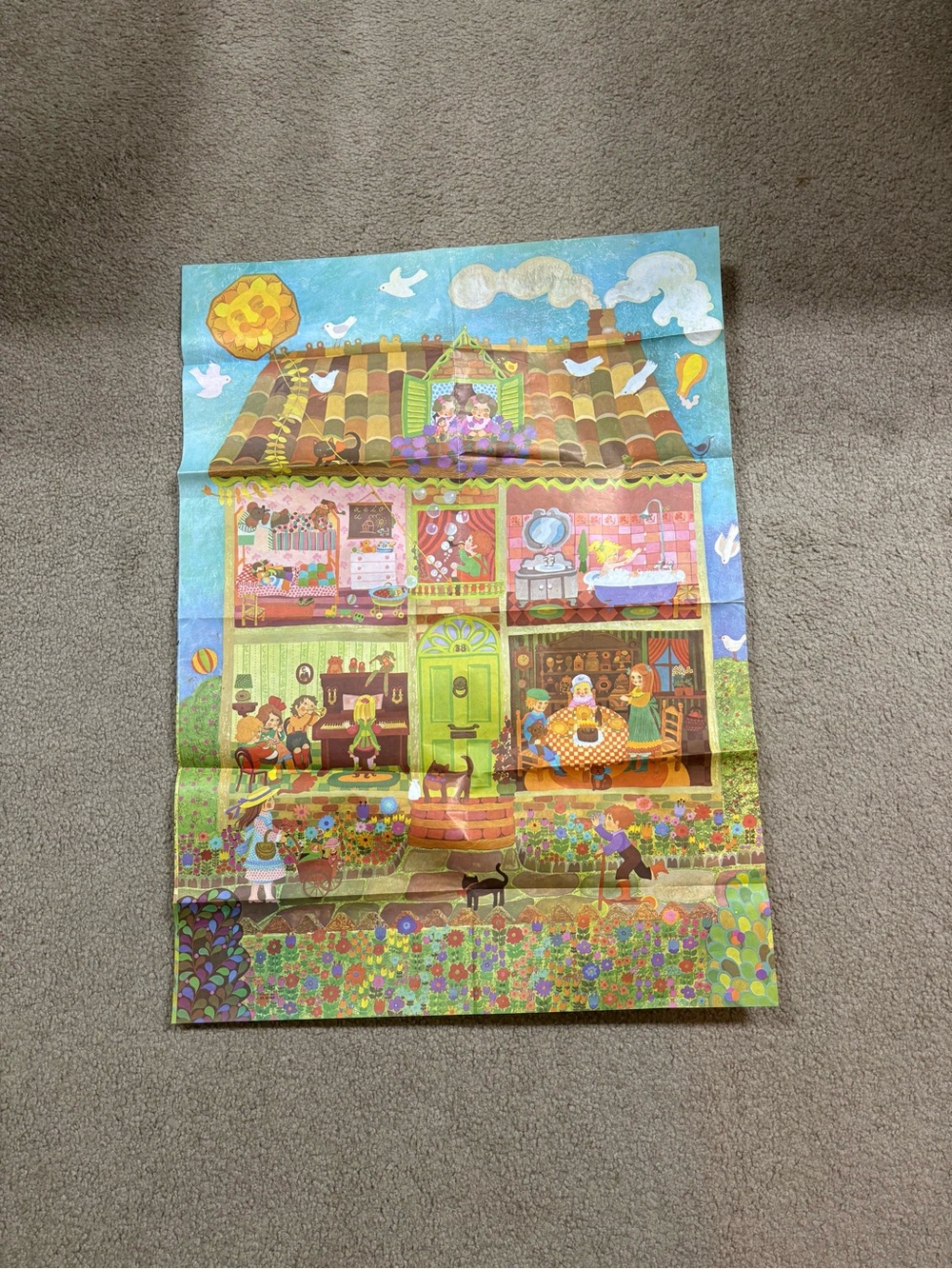 Vintage Multicolor Illustrated Dollhouse Gift Wrap